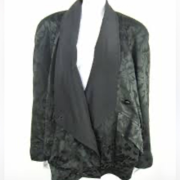 80s Vintage ESCADA Margareta Ley 38 Black Elegant Floral Blazer Double Breasted - Picture 3 of 9
